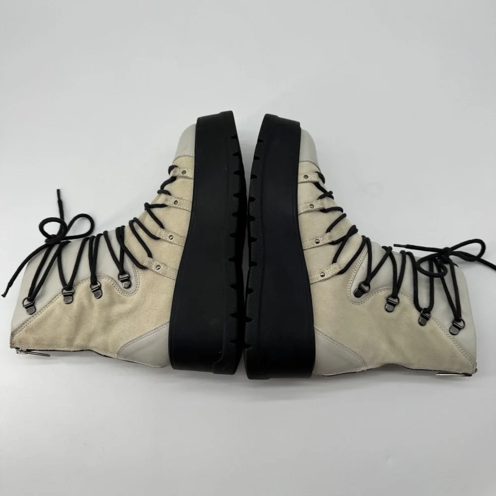 Free People Simone Platform Combat Boots 38 Cream Leather Suede Zip Up Alt Goth